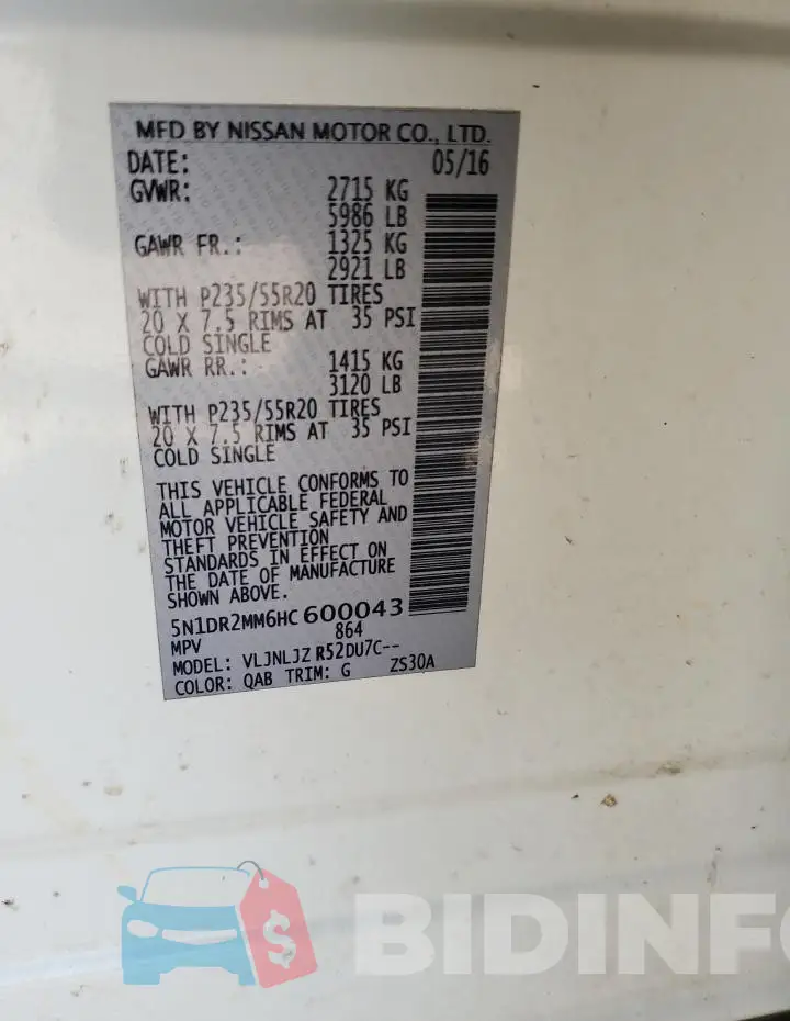 5N1DR2MM6HC600043 Photo# 12