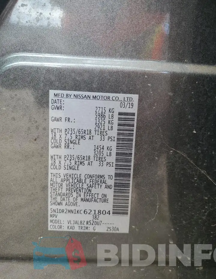 5N1DR2MN1KC621804 Photo# 13