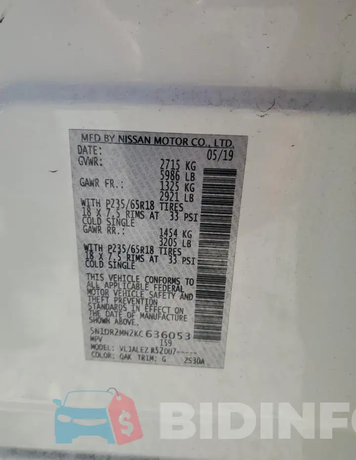 5N1DR2MN2KC636053 Photo# 13