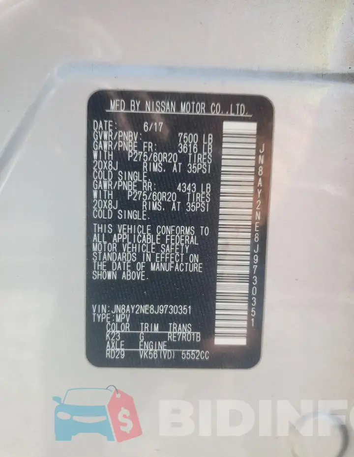 JN8AY2NE8J9730351 Photo# 13