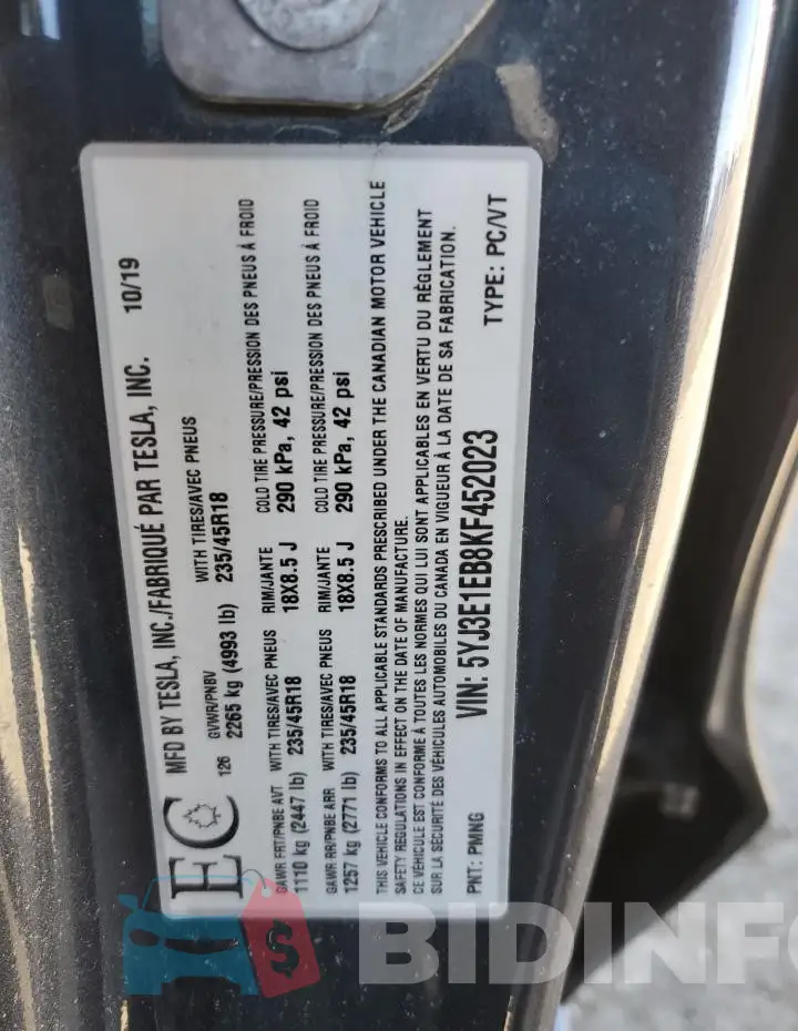 5YJ3E1EB8KF452023 Photo# 13