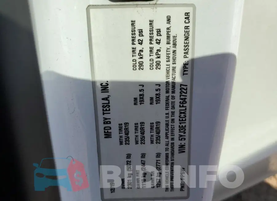 5YJ3E1ECXLF647227 Photo# 13