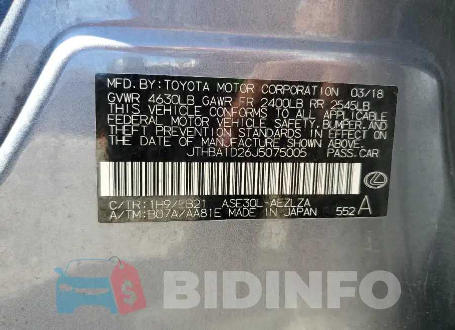 JTHBA1D26J5075005 Photo# 13