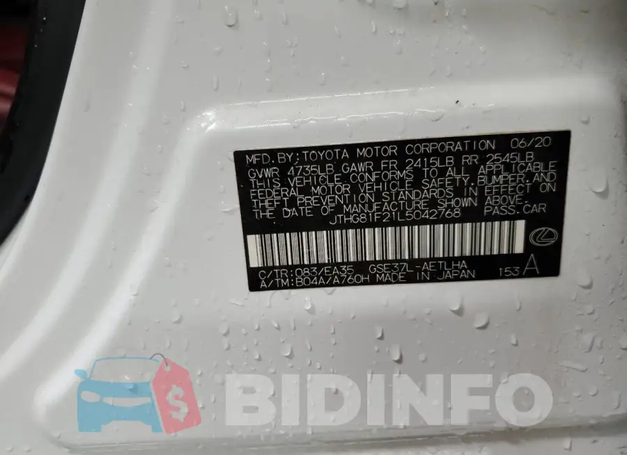 JTHG81F21L5042768 Photo# 13