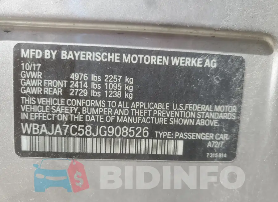 WBAJA7C58JG908526 Photo# 12