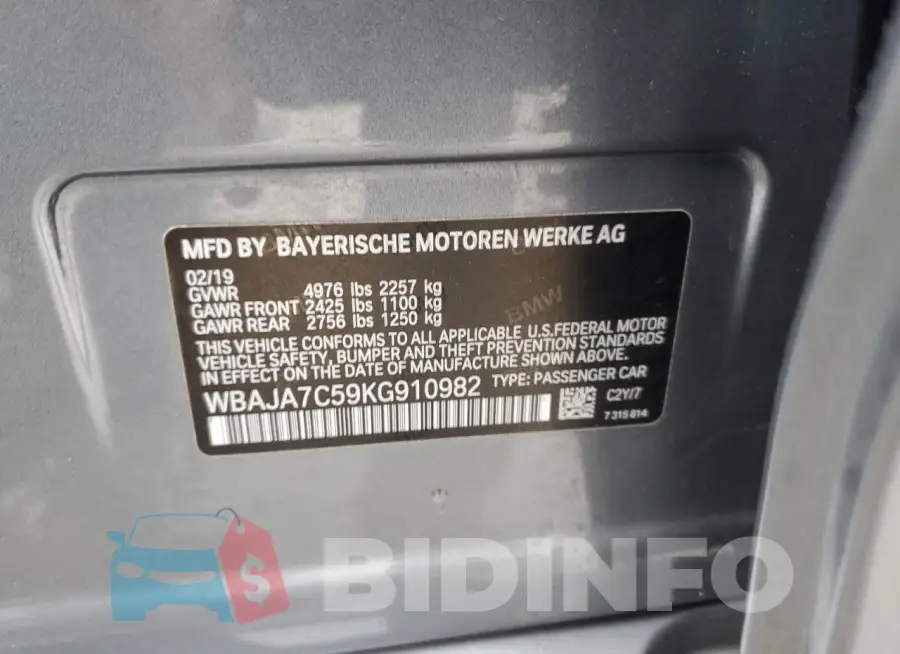 WBAJA7C59KG910982 Photo# 12