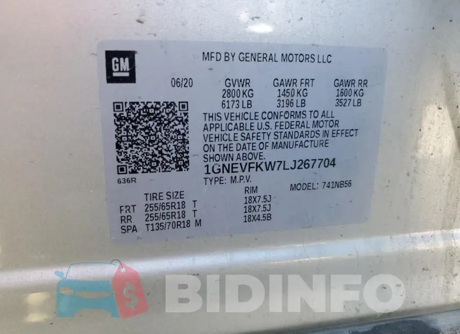1GNEVFKW7LJ267704 Photo# 13