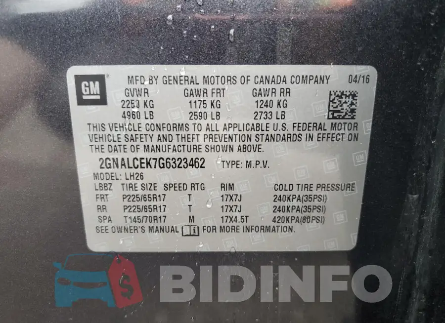 2GNALCEK7G6323462 Photo# 13
