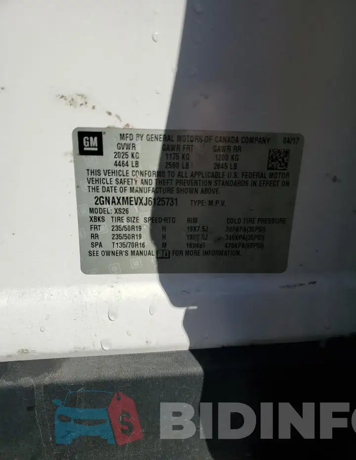 2GNAXMEVXJ6125731 Photo# 14