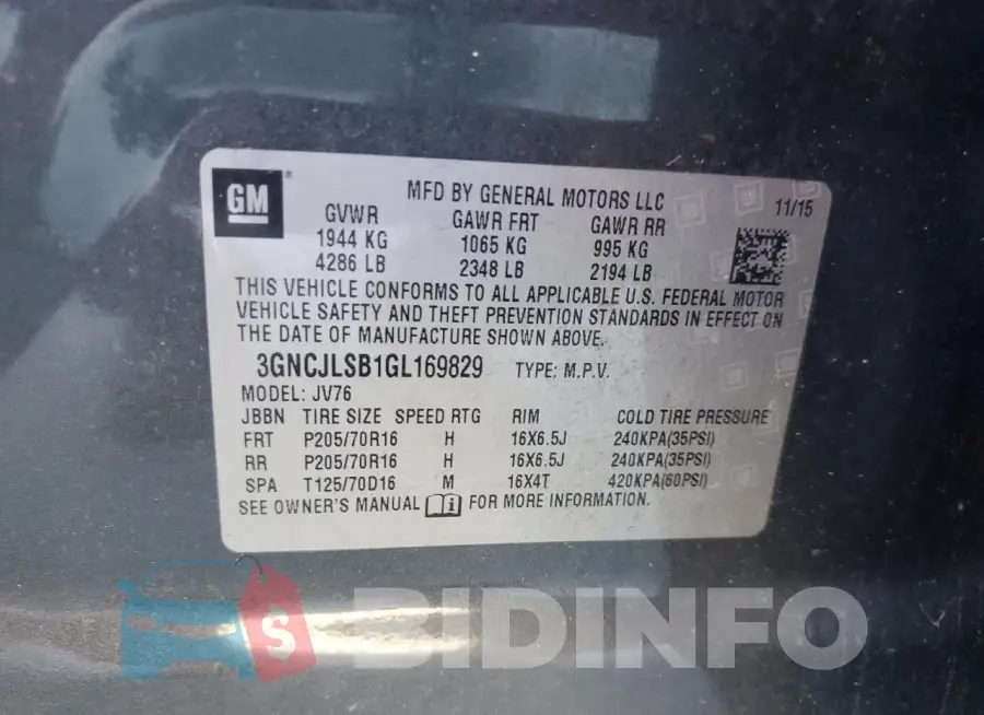 3GNCJLSB1GL169829 Photo# 13