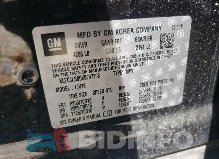 KL7CJLSB0KB747208 Photo# 13