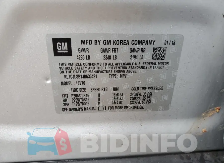 KL7CJLSB1JB635421 Photo# 13