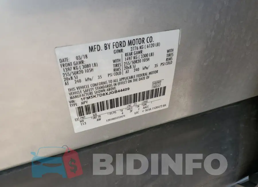 1FM5K7D8XJGB44409 Photo# 13