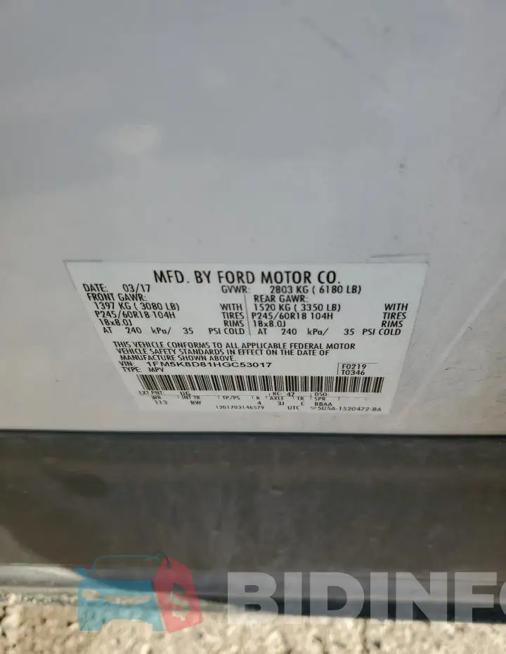 1FM5K8D81HGC53017 Photo# 13