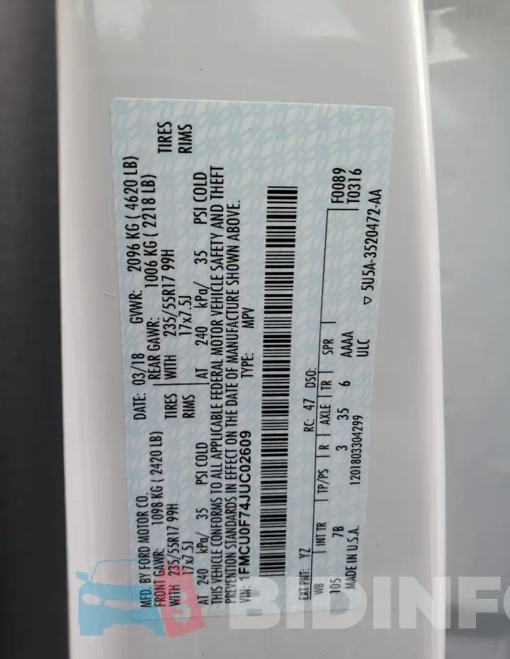 1FMCU0F74JUC02609 Photo# 13