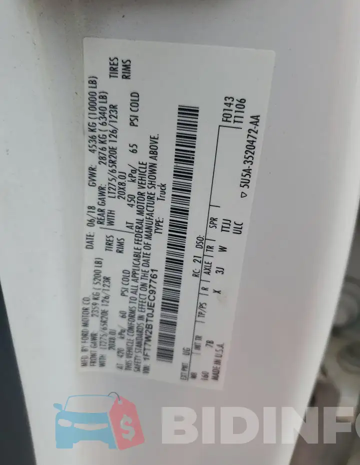 1FT7W2BT0JEC97761 Photo# 12