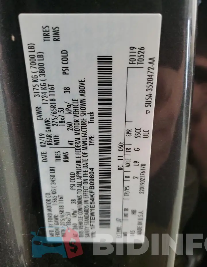 1FTEW1E54KFB09804 Photo# 12