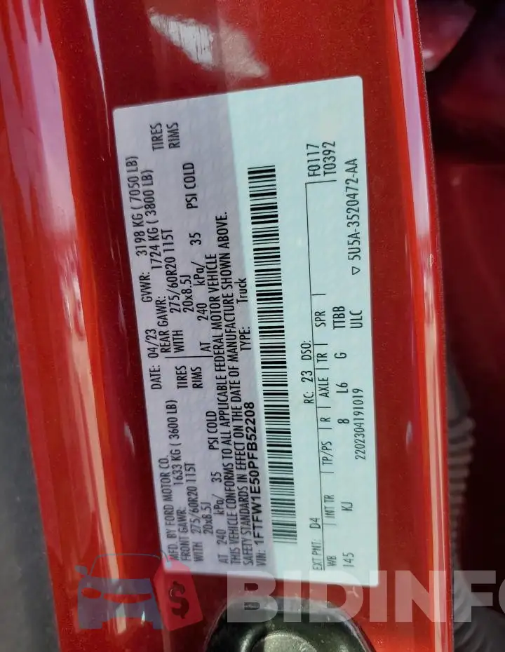 1FTFW1E50PFB52208 Photo# 12