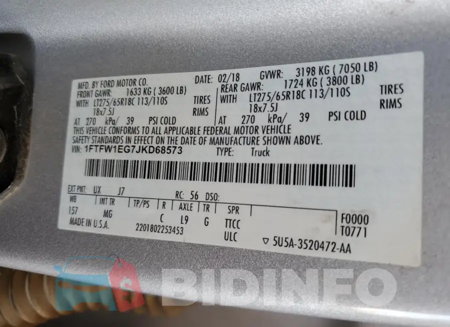 1FTFW1EG7JKD68573 Photo# 12