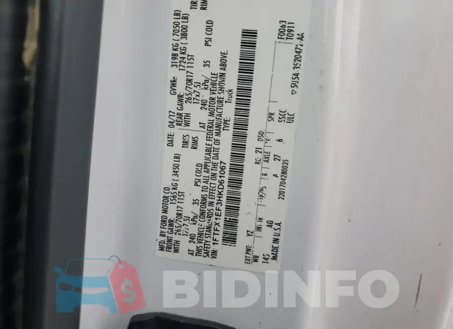 1FTFX1EF3HKD61067 Photo# 13