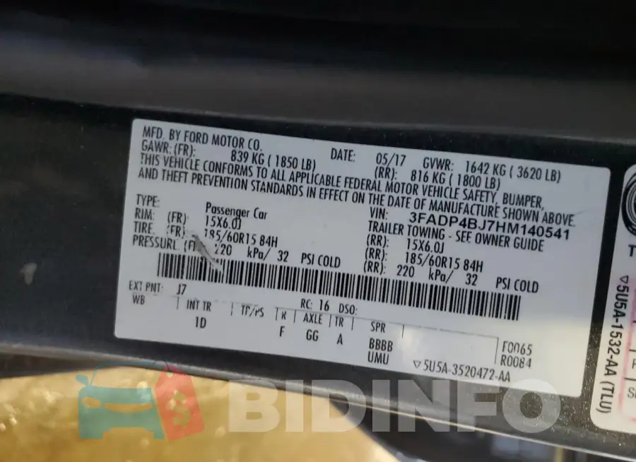 3FADP4BJ7HM140541 Photo# 13