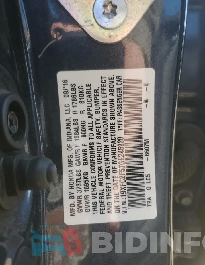 19XFC2F57GE246920 Photo# 13