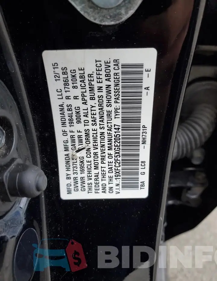 19XFC2F5XGE205147 Photo# 12