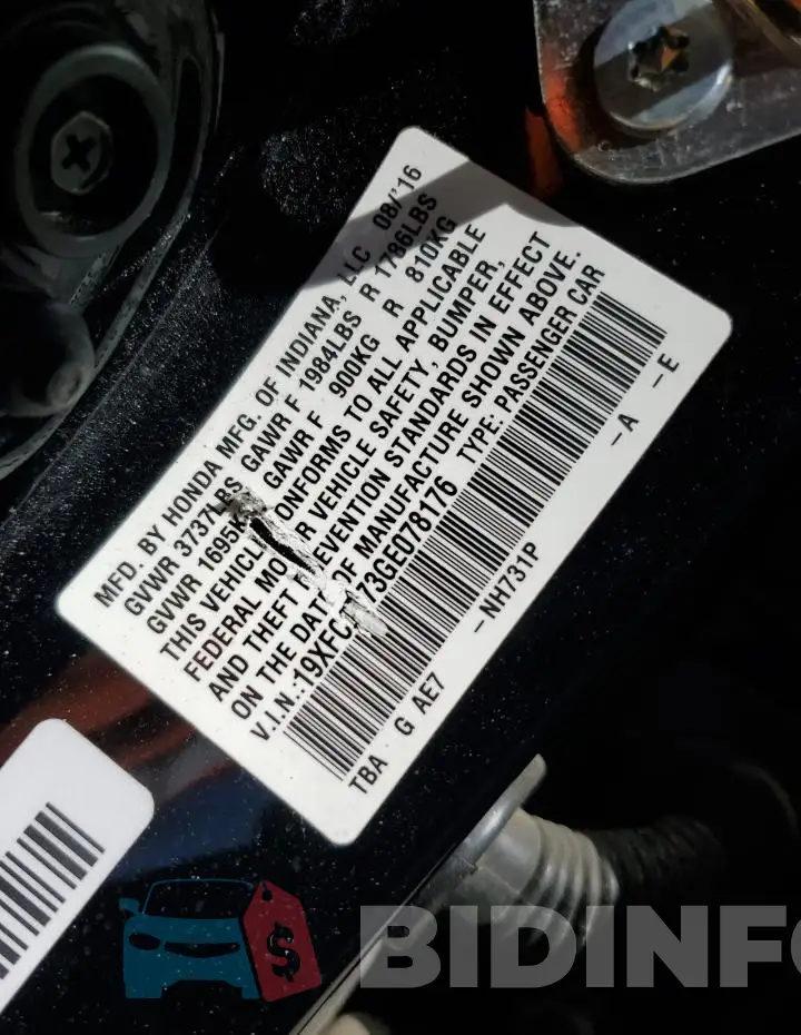 19XFC2F73GE078176 Photo# 12