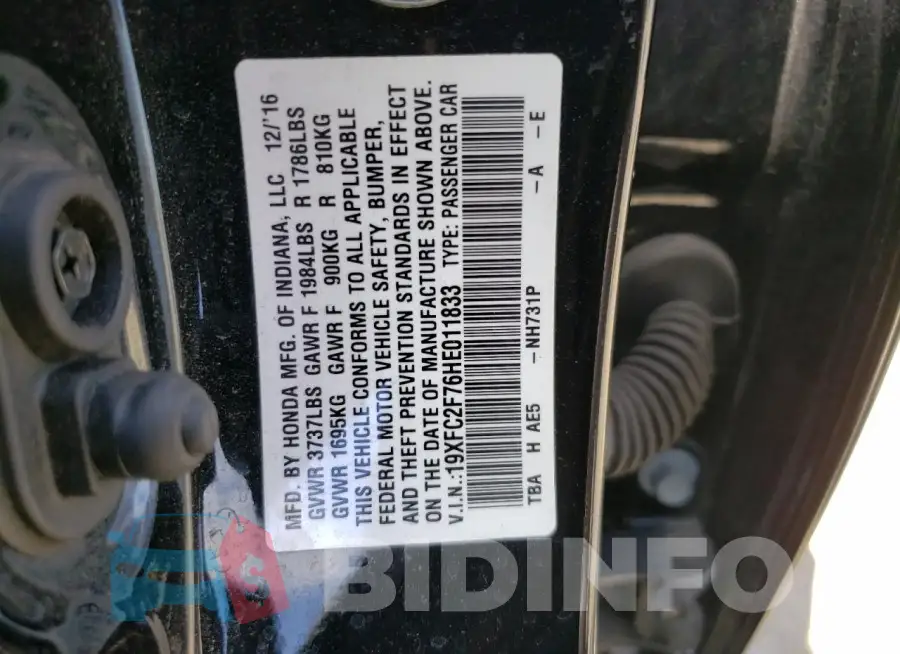 19XFC2F76HE011833 Photo# 12