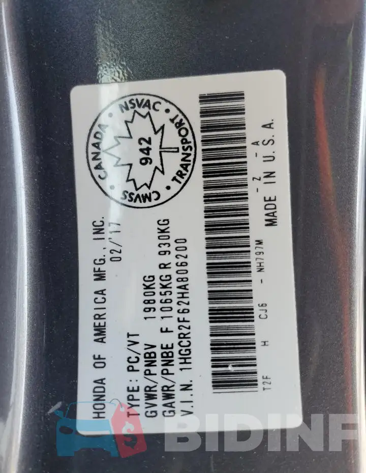 1HGCR2F62HA806200 Photo# 13