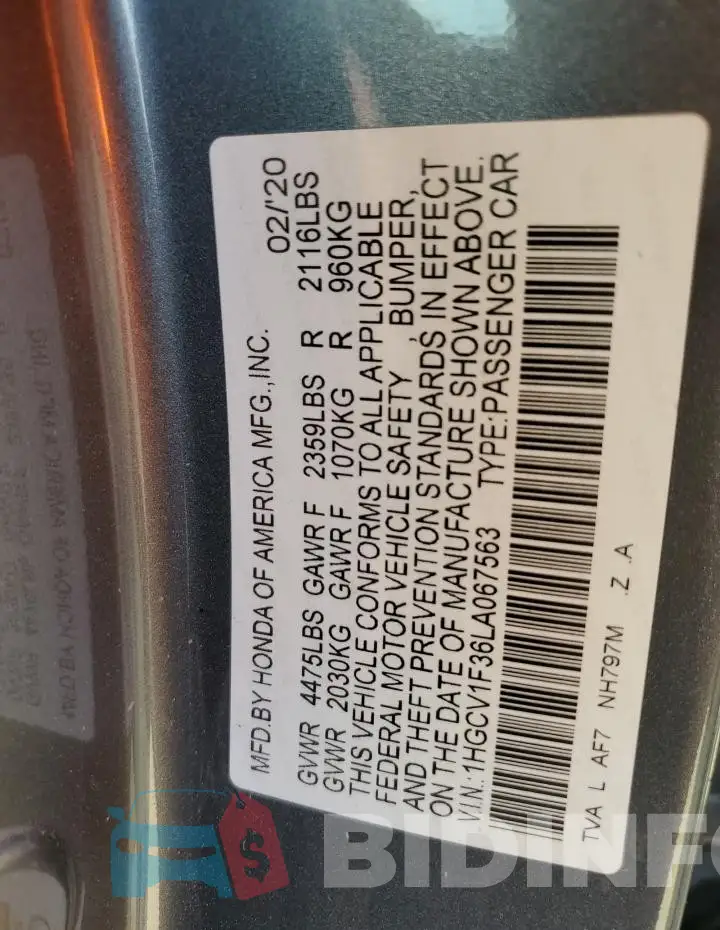 1HGCV1F36LA067563 Photo# 12