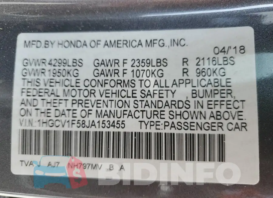 1HGCV1F58JA153455 Photo# 13