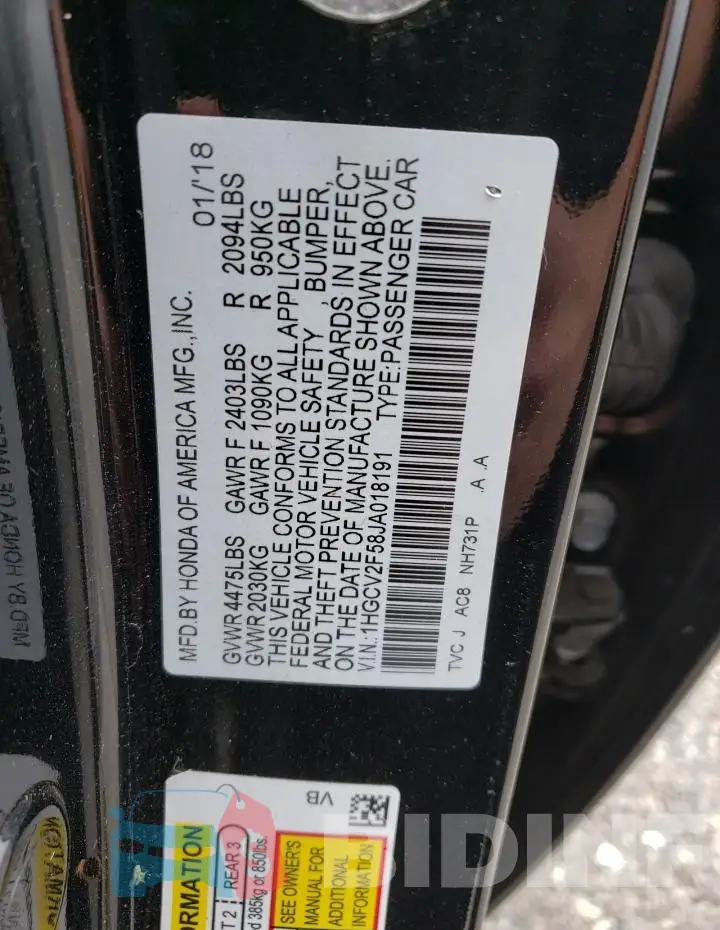 1HGCV2F58JA018191 Photo# 12
