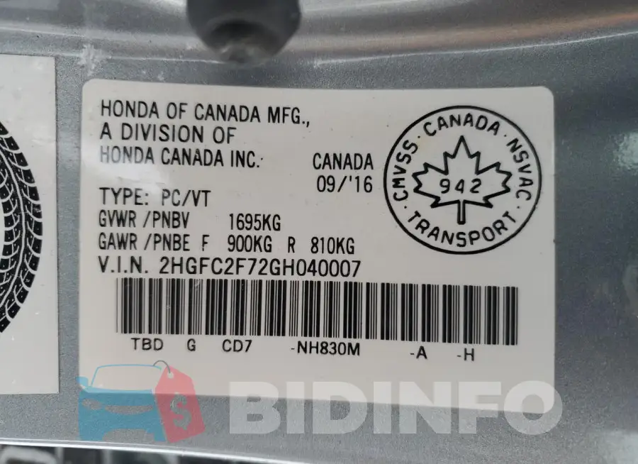 2HGFC2F72GH040007 Photo# 12