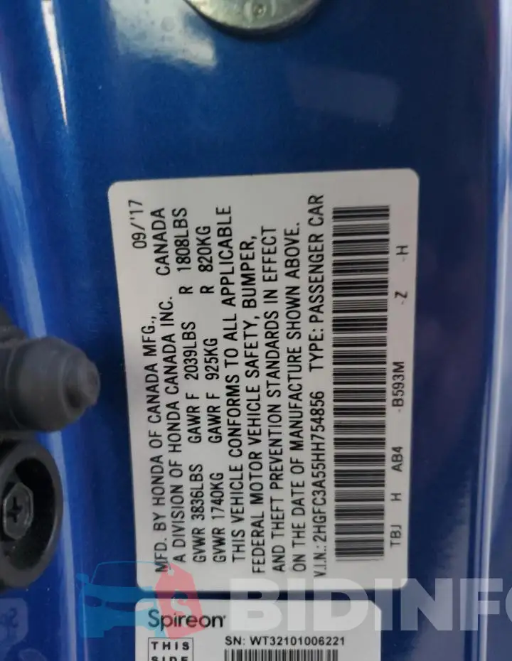 2HGFC3A55HH754856 Photo# 13