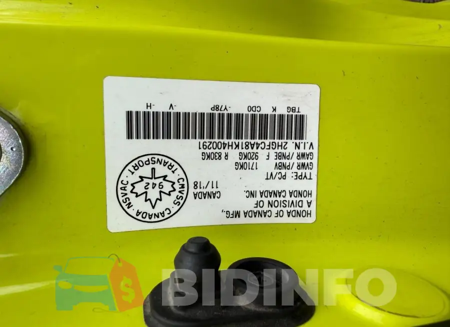 2HGFC4A81KH400291 Photo# 10