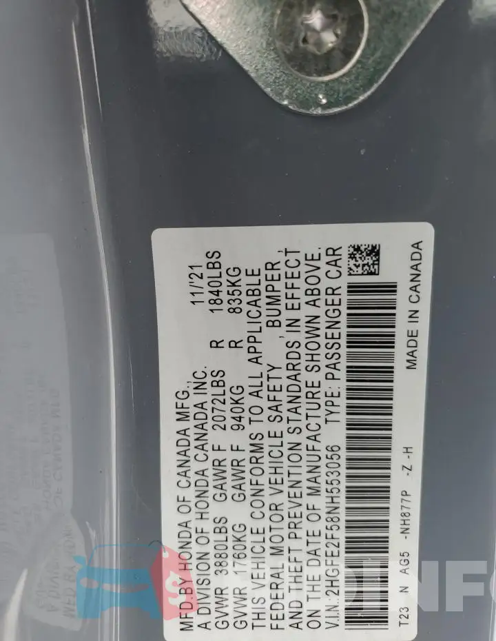 2HGFE2F58NH553056 Photo# 12