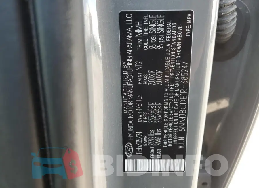 5NMJBCDE1RH385247 Photo# 13