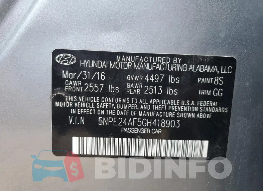 5NPE24AF5GH418903 Photo# 12
