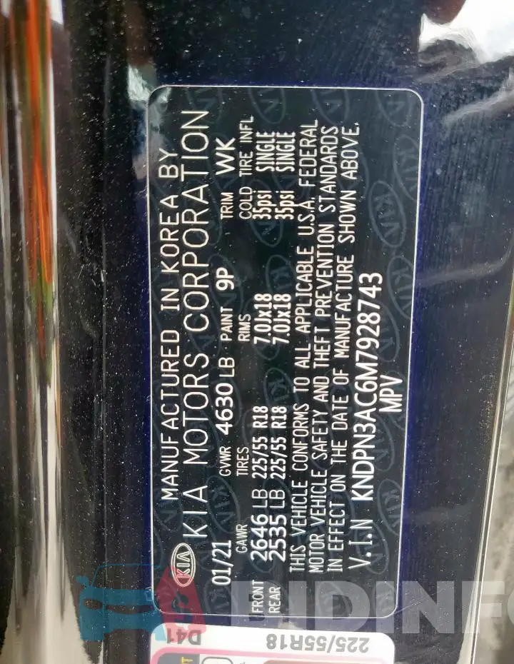 KNDPN3AC6M7928743 Photo# 13