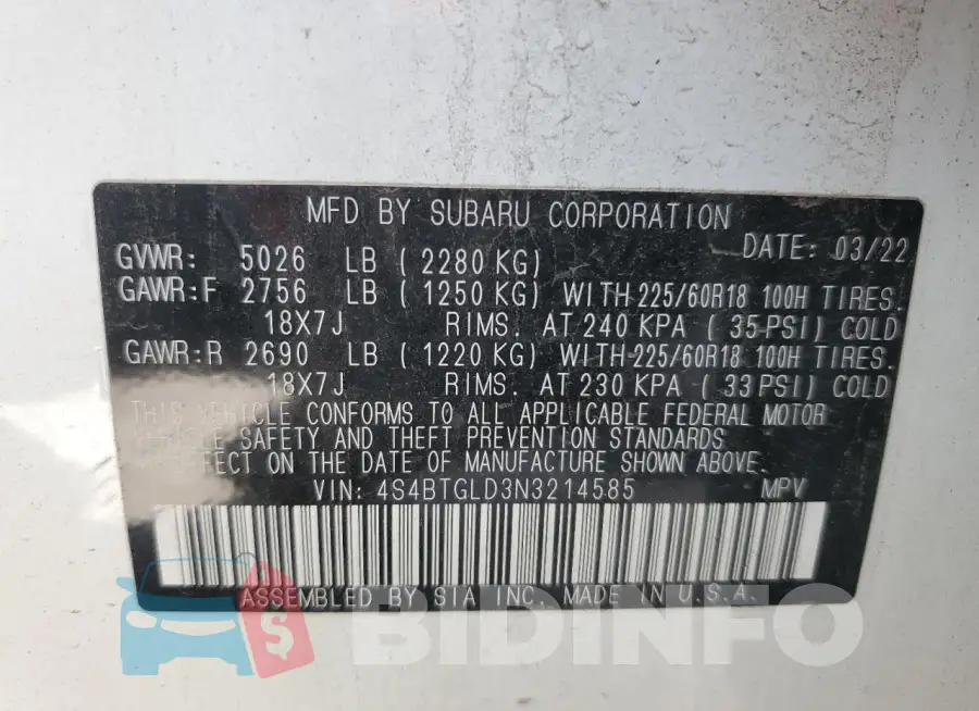 4S4BTGLD3N3214585 Photo# 12