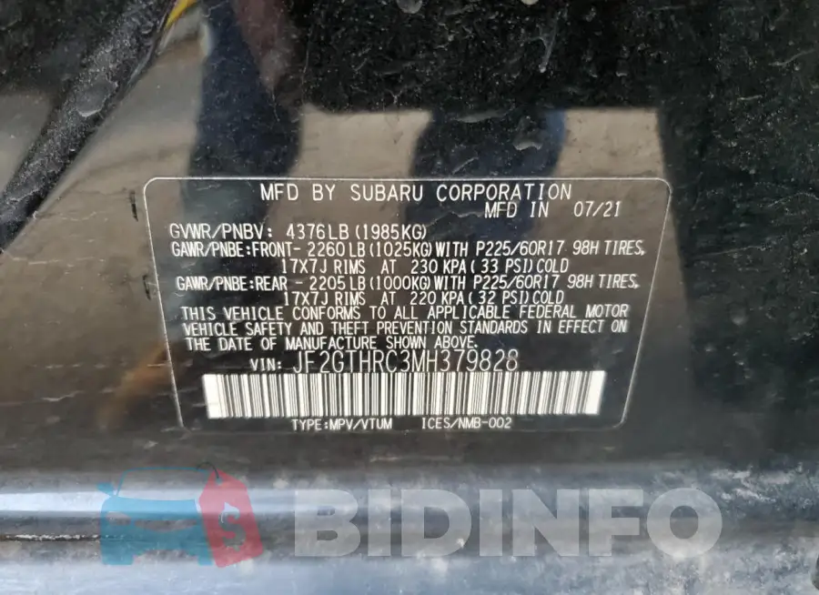 JF2GTHRC3MH379828 Photo# 12