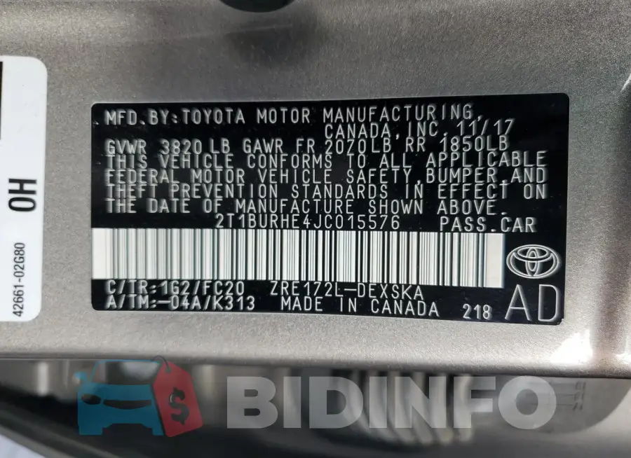 2T1BURHE4JC015576 Photo# 12