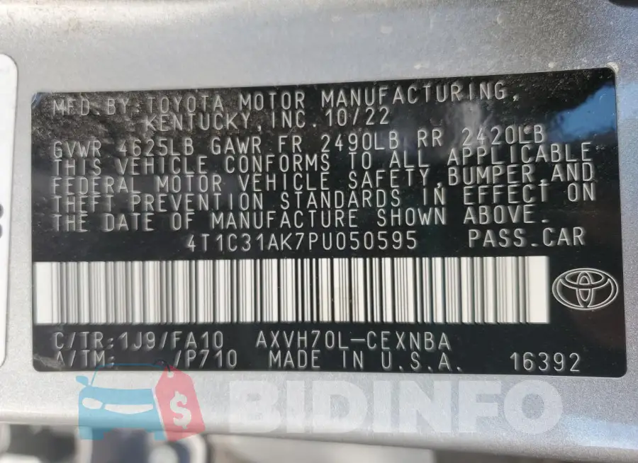 4T1C31AK7PU050595 Photo# 12