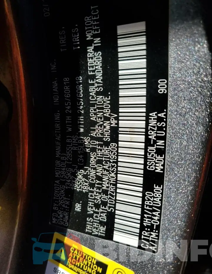 5TDZZRFH0KS319509 Photo# 12