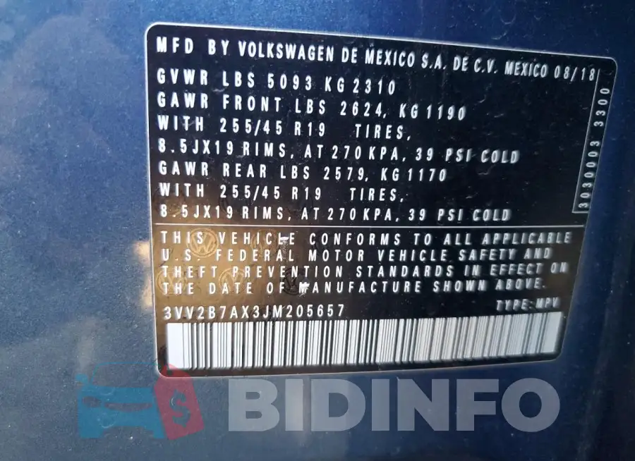 3VV2B7AX3JM205657 Photo# 12