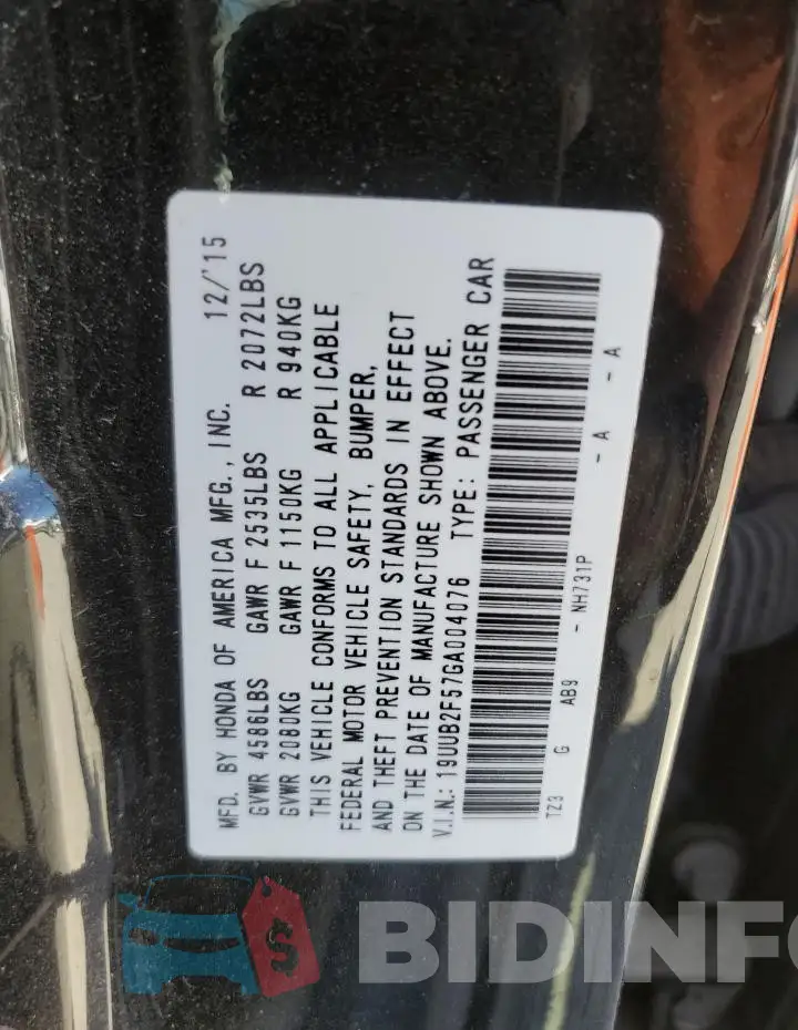 19UUB2F57GA004076 Photo# 12