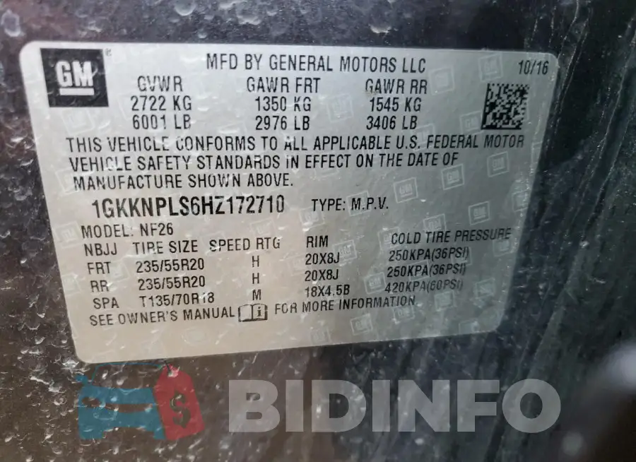1GKKNPLS6HZ172710 Photo# 13
