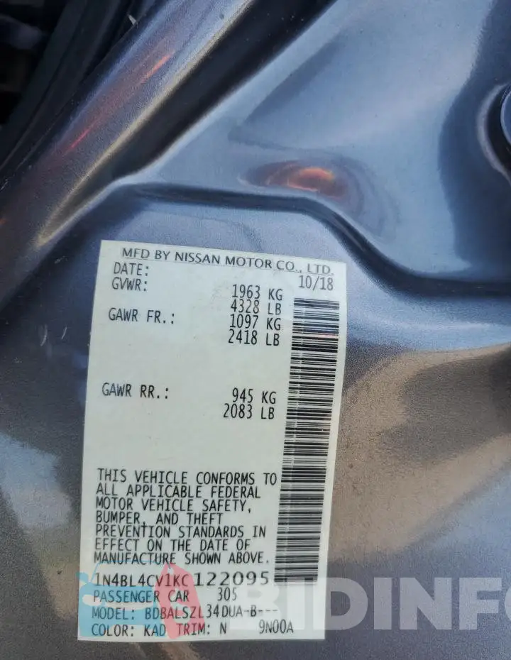 1N4BL4CV1KC122095 Photo# 12