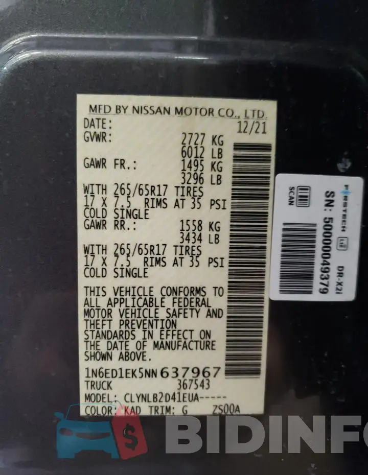 1N6ED1EK5NN637967 Photo# 12